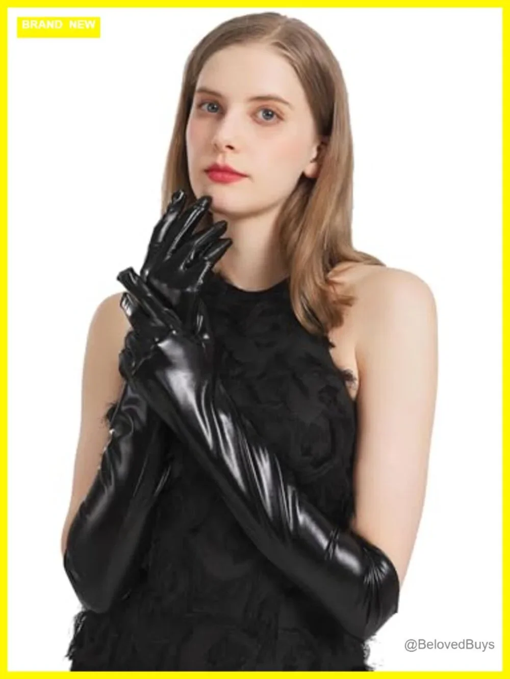 Faux Leather Elbow Length Gloves Women Costume Opera Halloween Cosplay Metallic